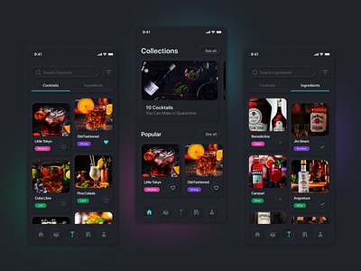 Cocktails - Neuomorphic mobile app dark design
