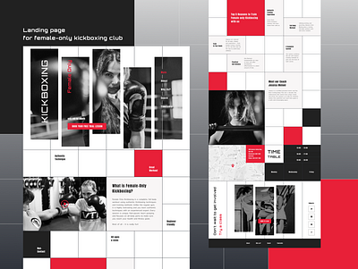 Brutalism Landing Page for Sports Club black and white brutalism geometric design geometry landing landing page red sports ui web