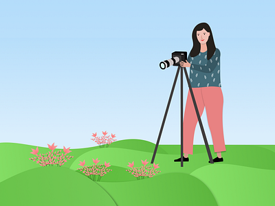 Girl with camera activity beauty of nature character design flowers icon vector illustration vector illustration