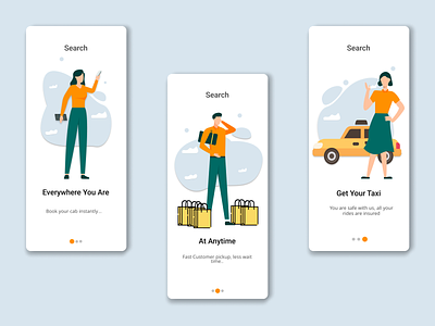 Cab booking onboarding UI set activity character design figmadesign icon vector illustration onboarding screen onboarding ui ui vector illustration