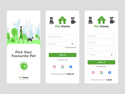 Pet App Login Page UI with Illustration concept animation appdesign appscreen graphic design illustration landingpage ui ui vector illustration