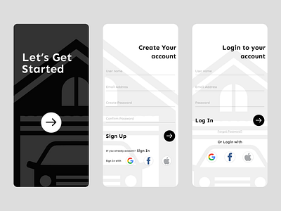 Mobile app design| Sign up screen | Login screen