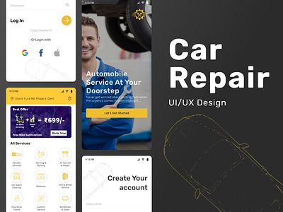 Car Repair App UI/UX Design appdesign automobile autoparts autorepairapp autorepairshops autoservice autoshop branding figmadesign fixingcar graphic design mechanic motor productdesign technician ui uiux