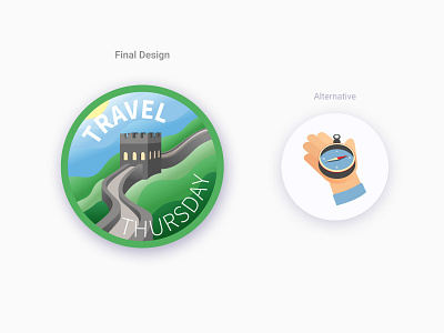 Travel Thursday logo branding china compass design flat great wall hand illustration illustrator logo programme travel travelling tv vector