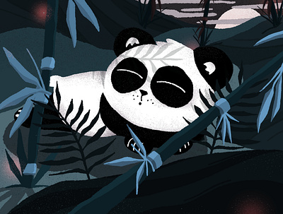 Panda cub character bamboo banda bear character character design cub digital art firefly forest illustration night panda sleeping