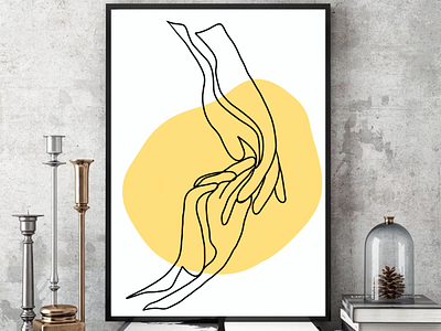 One line, wall paintings, hands boho customdrawing flat girt hand drawn hands illustration lineart oneline