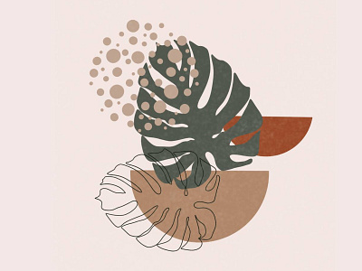 Leaves boho cover branding design drawing illustration logo minimalistic printable art stylish