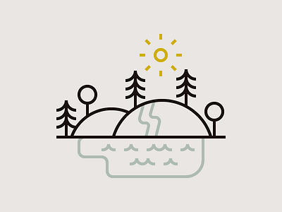 Environment hills icon illustration lake line nature outdoors river simple sun trees water