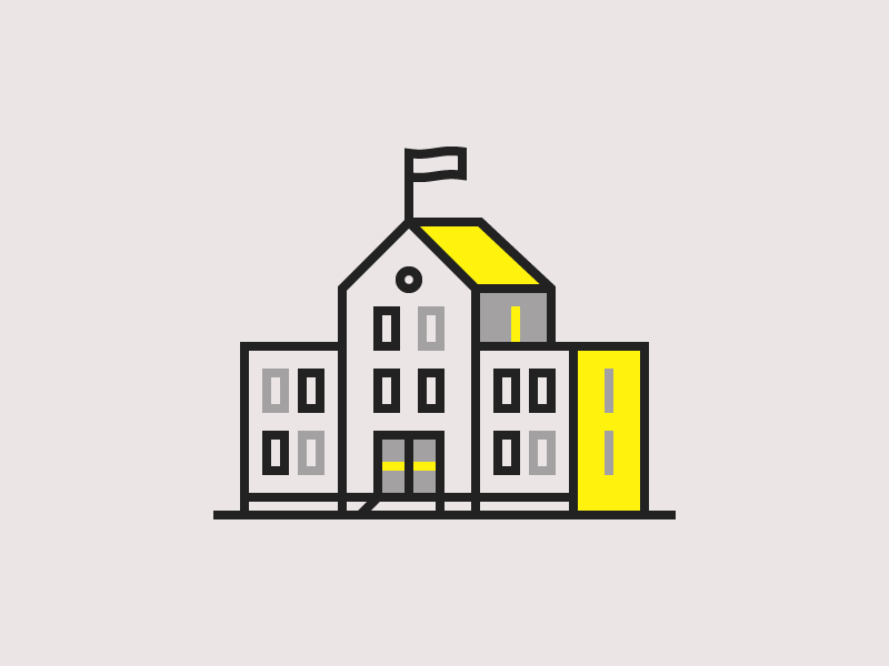 Custom Icon – Public School neighbourhood community city building illustration icon flag education public school