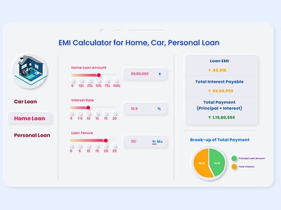 EMI Calculator App Design using Neumorphism. adobexd animation app branding calculator ui clean concept creative dailyui design design 2020 graphic design illustration minimal mobile neumorphic ui ux web