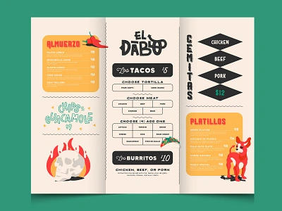 El Diablo Menu Design brand brand identity branding graphic graphic design identity identity design illustrated branding illustration menu menu design menudesign mexican print design restaurant restaurant brand restaurant branding restaurant identity tacos taqueria