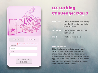 UX Writing Challenge: Day 3 app dailychallenge datingapp error message experiment login error login screen research user experience ux ux design uxwriting