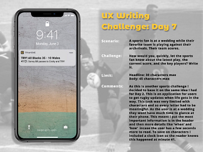 UX Writing Challenge: Day 7 app dailychallenge day 7 experiment lockscreen lockscreen notification notification rugby sport sports design user experience ux ux research ux writing uxdesign writing challenge