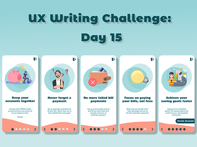 UX Writing Challenge: Day 15 banking app cartoon dailychallenge interface lottiefiles mobile onboarding onboarding screens user experience ux ux design uxwriting writing
