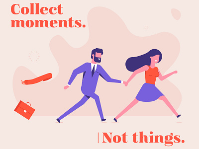 Collect Moments branding character couple flat fun illustration quote quotes spontaneous suitcase travel typography vector work