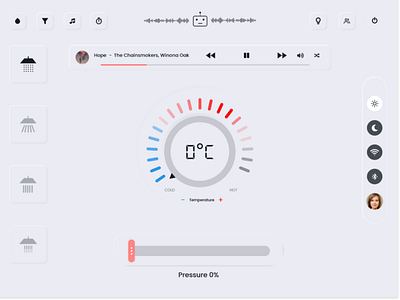 SMART SHOWER - LIGHT MODE commandcontrol design flatdesign light mode neomorphism soft ui ui uiuxdesign ux voicerecognition xdchallenge