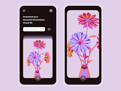 Illustrations Downloader - Dark Mobile UI clean design darkmode design flatdesign illustration minimalism mobile ui uiuxdesign uiuxdesigner user experience userinterface vector xd