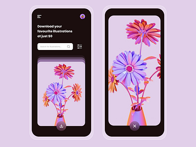 Illustrations Downloader - Dark Mobile UI