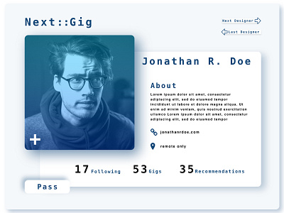 Day 6: User Profile on "Next::Gig" - Asymmetrical Layouts asymmetric asymmetrical asymmetrical layouts asymmetry daily daily 100 challenge daily ui dailyui dailyuichallenge design ui xd