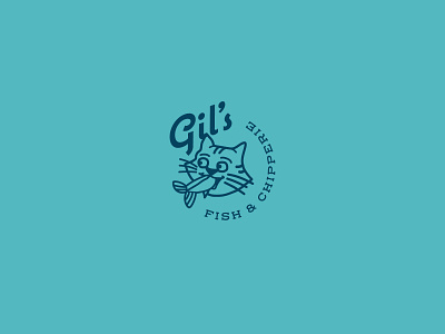 Gil's branding cat character fish food graphic icon illustration logo mark mascot restaurant scriptfont stamp symbol