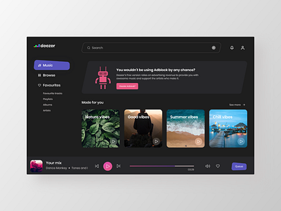 Deezer Redesign deezer design music music app redesign ui uidesign uiux ux webapp website