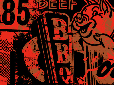 BBQ banner barbecue bbq branding collage food halftones pig pork wash