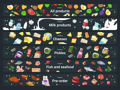Food categories design food grocery store illustration shop vector