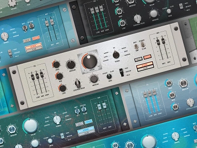 Audio plugin designs analog audio buttons dials fx gui guitar knobs mixer plugins proaudio producer recording studio retro design skeuomorphism sliders sounddesign themes vintage vst