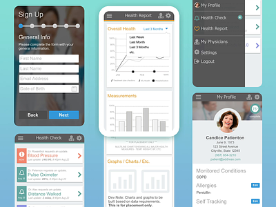 Medical App UI app cards chart graph health medical medical app profile report signup