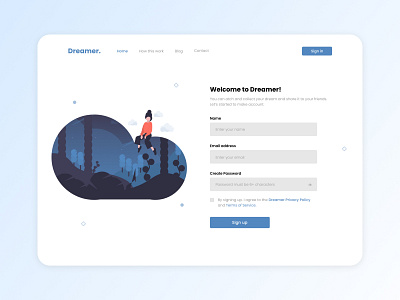 Dreamer Sign Up Page 001 dailyui design dreamer exploration page signup ui ux website