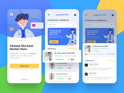 NangoDOC - Mobile App for finding Doctors design doctor app dribbble freebies freelancer illustration medical app ui ui ux uidesign uidesigner ux