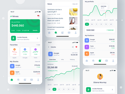 Ninves Investment Mobile App UI chart crypto deposit design dribbble green investment management margin money saham ui uidesign