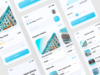 Hotel Booking Mobile UI blue clean design dribbble holiday hotel mobile app real estate staycation ui uidesign ux white