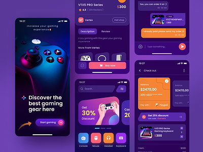 Gaming Gear Shop Mobile UI console design dribbble headset keyboard mobile app mouse ps4 ps5 purple ui uidesign xbox