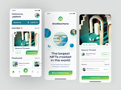 Collectors NFT Mobile App abstract art blockchain btc design dribbble eth mobile app nft token ui uidesign