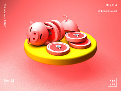 Pink Pig c4d color illustration low poly