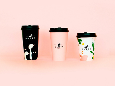 Ganso Cafe branding coffee coffee cup coffeeshop illustraion logo logodesign pink tropical vector art