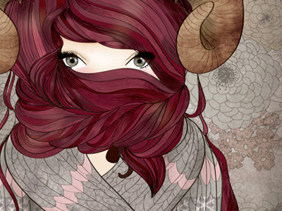 Goat girl digital girl goat illustration lines texture