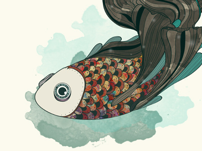 Siamese Fighting Fish digital fish illustration pez sketch texture watercolor