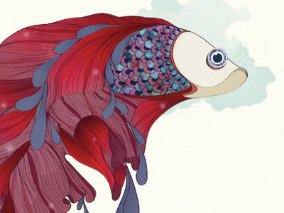 Siamese fighting fish digital fish illustration pez sketch texture watercolor