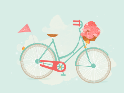 Bike bike bycicle flat flower icon illustration retro vintage watercolor