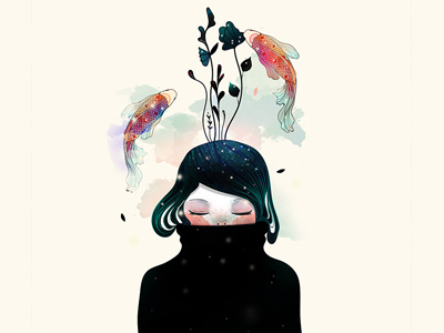 Black digital art flowers girl illustration ilustracion watercolor