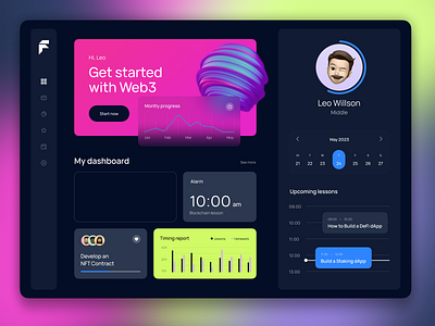 Dashboard design for NFT learning 3d branding brightly colors composition creative dashboard design desktop emoji fonts glass graphics neon nft page ui ux web