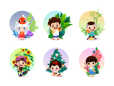 Six little cutes illustration