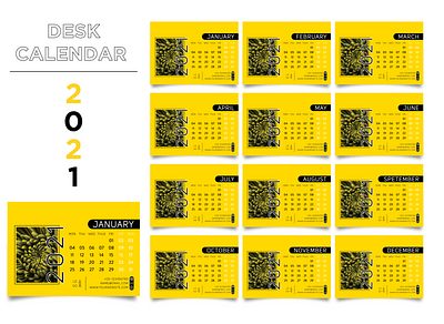 Desk Calendar @2021 black calendar deskcalender print printready two colors yellow
