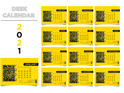 Desk Calendar @2021 black calendar deskcalender print printready two colors yellow