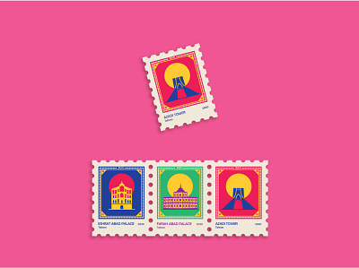 Set of Post Stamps 2021 building design flat graphic design illustration logo minimal stamp vector