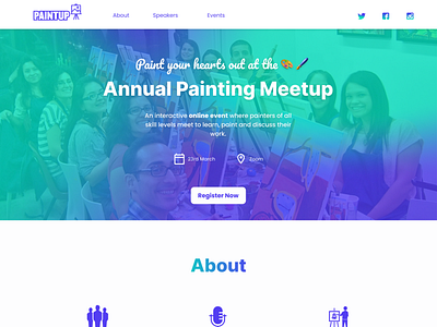 landing page for an online painting meetup