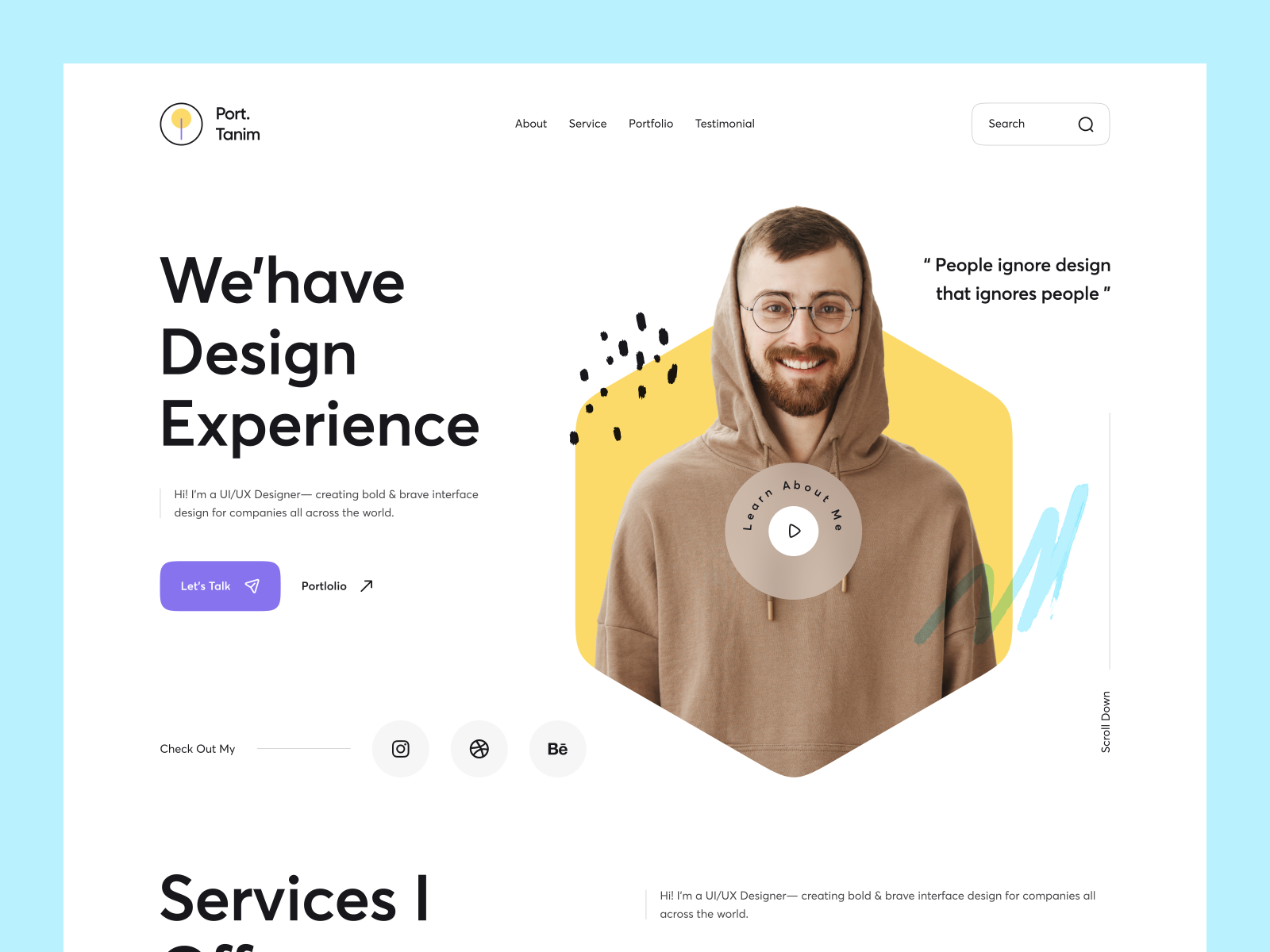 Personal Portfolio Website – Hero header by Tanim Khan on Dribbble