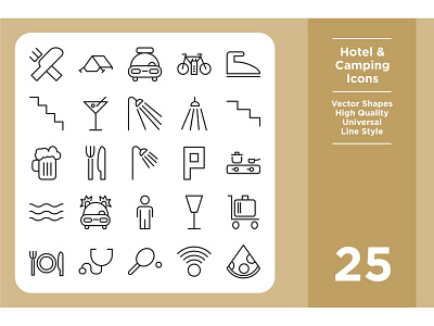 Hotel and Camping Icons Set